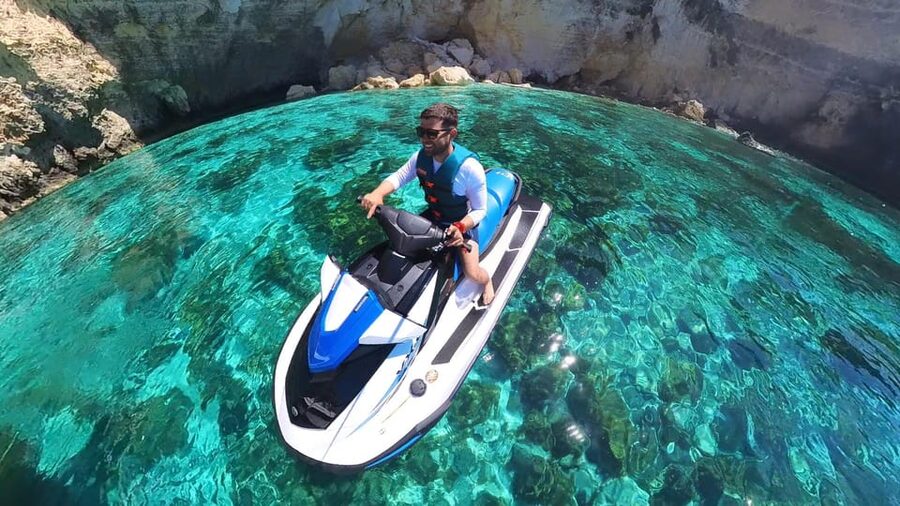 From Mellieħa: Comino, Blue Lagoon, and Gozo Jet Ski Tour - Riding toward Comino’s Blue Lagoon