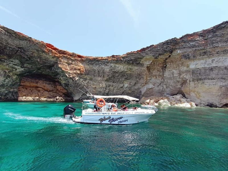 Mellieha: 1:00pm Speedboat round Comino Caves 2h Blue Lagoon - Elephant Rock and Comino’s rock scenery